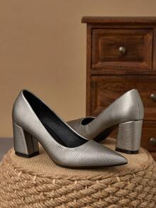 MonaNise 女士时尚棕色尖头一脚蹬高跟鞋，适合居家、办公室、度假、旅行、休闲外出，复古风格，百搭，高品质，舒适平底鞋 - 灰色 - 查看 4