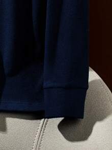 Kaos Pria Lengan Panjang Kerah Bulat Minimalis Warna Polos, Pakaian Kasual Sehari-hari - Navy Blue - View 5