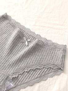 7条/包 女士休闲运动浪漫罗纹蝴蝶结纯棉内裤，性感内衣 - 彩色 - 查看 5