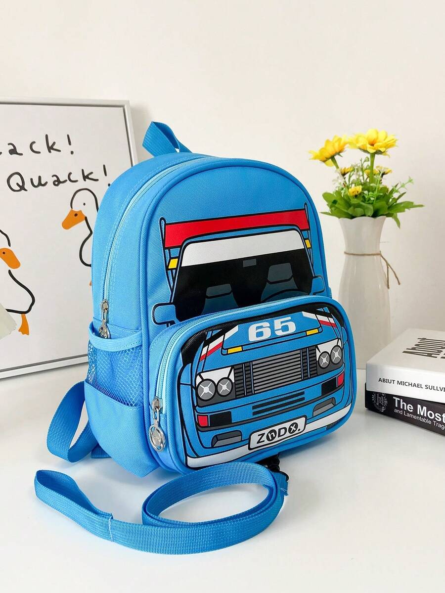 Cartoon Car Print Large Capacity Backpack For Teenagers And Cars - Blue - View 1