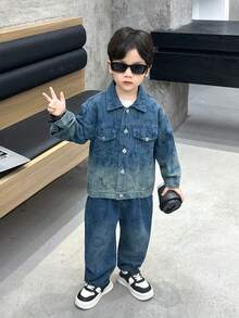 Set 2 buc. jachetă lejeră din denim și blugi pentru băieți, potrivită pentru sport, școală, ținute în aer liber, toamnă