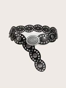 1pc Women's Bohemian Style Brown Patchwork Retro Metal Buckle Belt, Suitable For Dresses, Jeans, Music Festival & Commute Outfits Fall, Autumn, Halloween