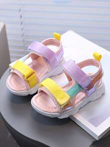 1 双儿童软底防滑彩虹钩环舒适百搭凉鞋，适合夏季户外、休闲、运动、海滩 - 粉色 - 查看 2
