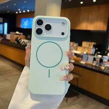 Luxuriöse glänzende fluoreszierender Flüssigsilikon Handyhülle, kompatibel mit iPhone 17 Air, 16, 15, 14, 13, 12, 17 Pro Max Plus, mit magnetischer weicher Abdeckung - Hellblau - Übersicht 10