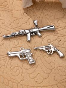 1pc Vintage Punk Style Silver-Tone Mini Pistol Pendant, Suitable For Necklace, Keychain, Backpack Decoration, DIY Jewelry Making, Independence Day, Western Cowboy, Halloween Accessory