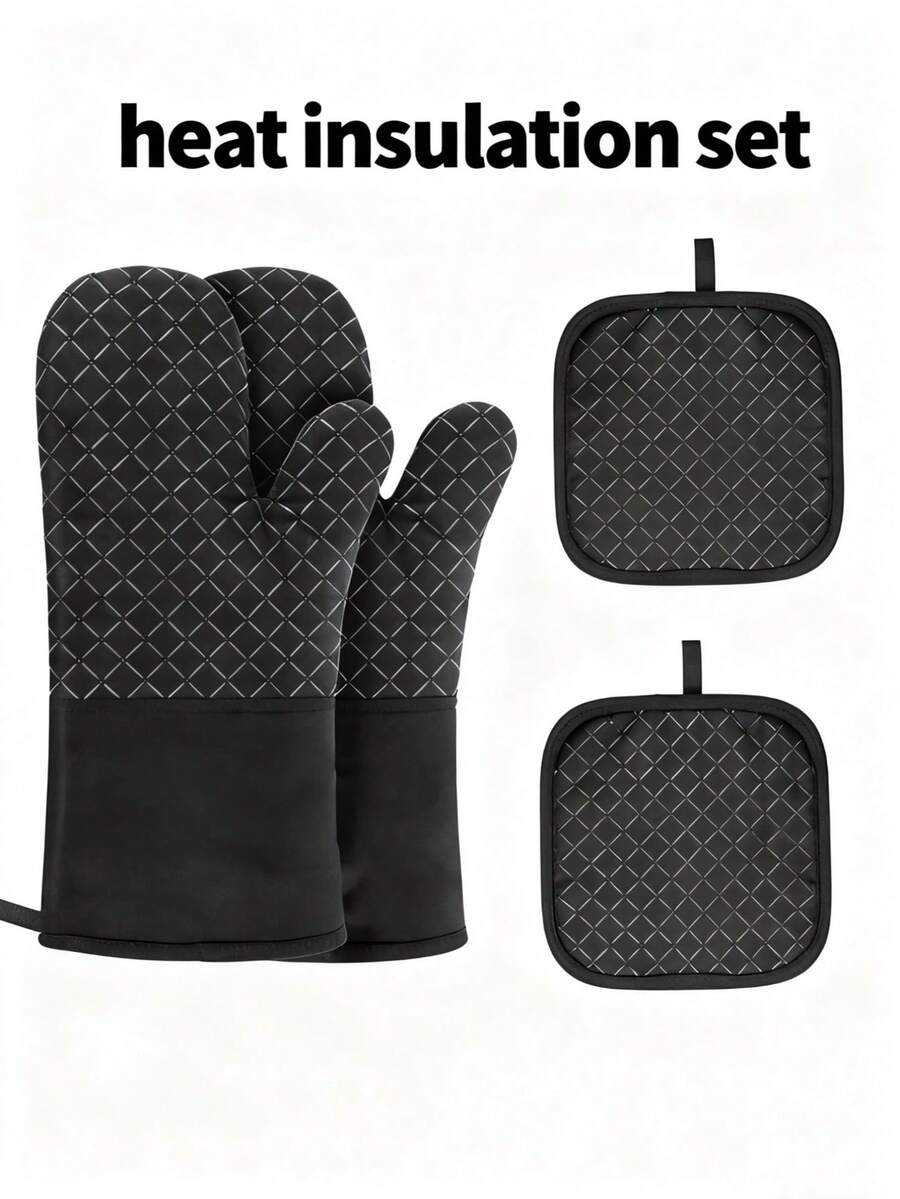 Thickened Silicone Oven Mitts & Pot Holders (2 Gloves + 2 Pads) - Heat Resistant, Non-Slip Anti-Scalding | For Baking, Cooking, Microwave, Air Fryer