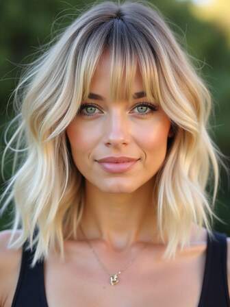 Ombre Blonde BOB Pruiken met Pony Korte Pruiken voor Vrouwen Bob Watergolf Krullend Golvend Haar Schouderlengte Hittebestendige Synthetische Pruik Voor Cosplay Dagelijks Gebruik