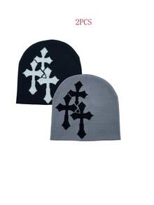 1 件 Y2K 十字设计针织帽，冬季保暖嘻哈街头帽，适合日常穿着和户外运动秋季装扮秋季装饰 - A - 查看 16