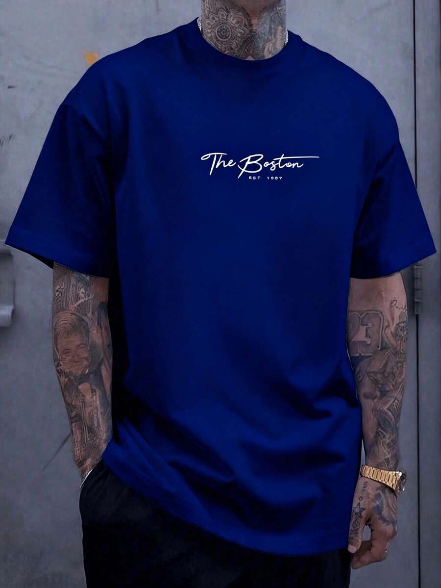 Men's Beaches Short Sleeve 100% Pure Cotton 200 Grams Weight Men's Clothing Outdoor Sports Sweaters Fashion Casual Gym Gifts For Men Father's Day Beach Lightweight And Breathable Popular Print - 藏蓝色 - 查看 1