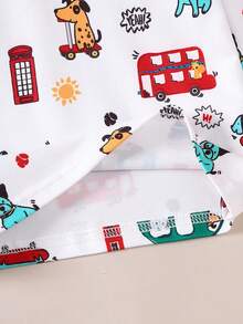 Conjunto de 2 piezas de top de cuello redondo con gráfico de coche y animal y pantalones casuales para niños pequeños, conjunto de ropa casual suave y cómoda adecuado para uso diario de niños, excelente como regalo diario, fiesta de Navidad, regalo de Año Nuevo