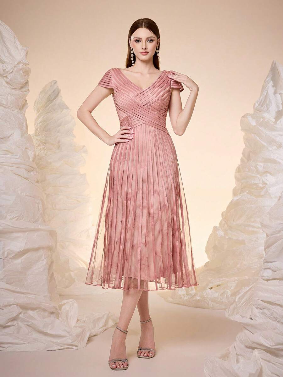 New Arrival, Magical, Spaghetti Strap, Printed Mesh, Pull Tab, High-End, Evening Gown, Suitable For Formal Parties And Galas Spring - Pink - View 1