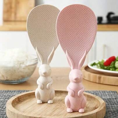 A Cute Rabbit-Shaped Standing Rice Bowl - Non-Stick, Plastic, Suitable For Family Gatherings And Outdoor Use, A Standing Rice Mixer | Fun Rice Utensil | Heat-Resistant Plastic