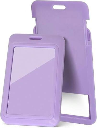2 Pcs Sliding Vertical ID Badge Holder With Clear Badge Protectors, And Lightweight Hard Plastic Card Holders, Durable And Easy Access Design For ID Badges, Name Tags, And Access Cards, Purple