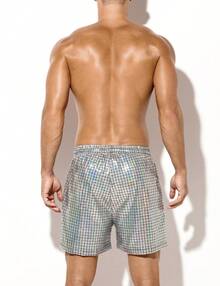 2pcs Men's Shorts, Metallic Holographic Shorts, Sequined Sexy Shorts, Suitable For Party Heating Up With Drawstring And Pocket Shorts  Christmas - 金色+銀色 - 查看 5