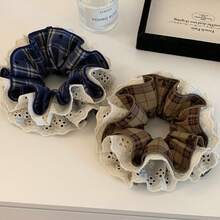 1个优雅蕾丝多层镂空花朵发圈，设计精致，用途广泛，适合日常使用，发绳头饰马尾辫发圈，家居美发饰品 - 棕色 - 查看 4