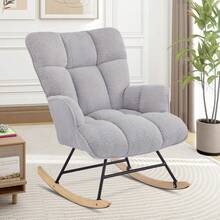 Schaukelstuhl, Stillsessel Schaukelsessel, Teddystoff Gepolsterter Schwingsessel Lesesessel Relaxstuhl Sessel mit Holzkufen, Armlehne, für Wohnzimmer, Schlafzimmer, Babyzimmer, Grau