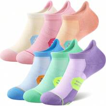 6 Pack Women's Ankle Running Socks Cushioned Low Cut Tab Athletic Socks Popular Comfortable - 鮮豔的色彩 - 查看 4
