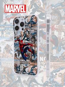 حافظة هاتف شفافة مبطنة بالهواء مرخصة من MARVEL/بنمط شخصية كرتونية متوافقة مع 17/16/15/14/13/12/11/17 Pro Max/XS/XR/XS MAX، غطاء خلفي مطفي مقاوم للسقوط