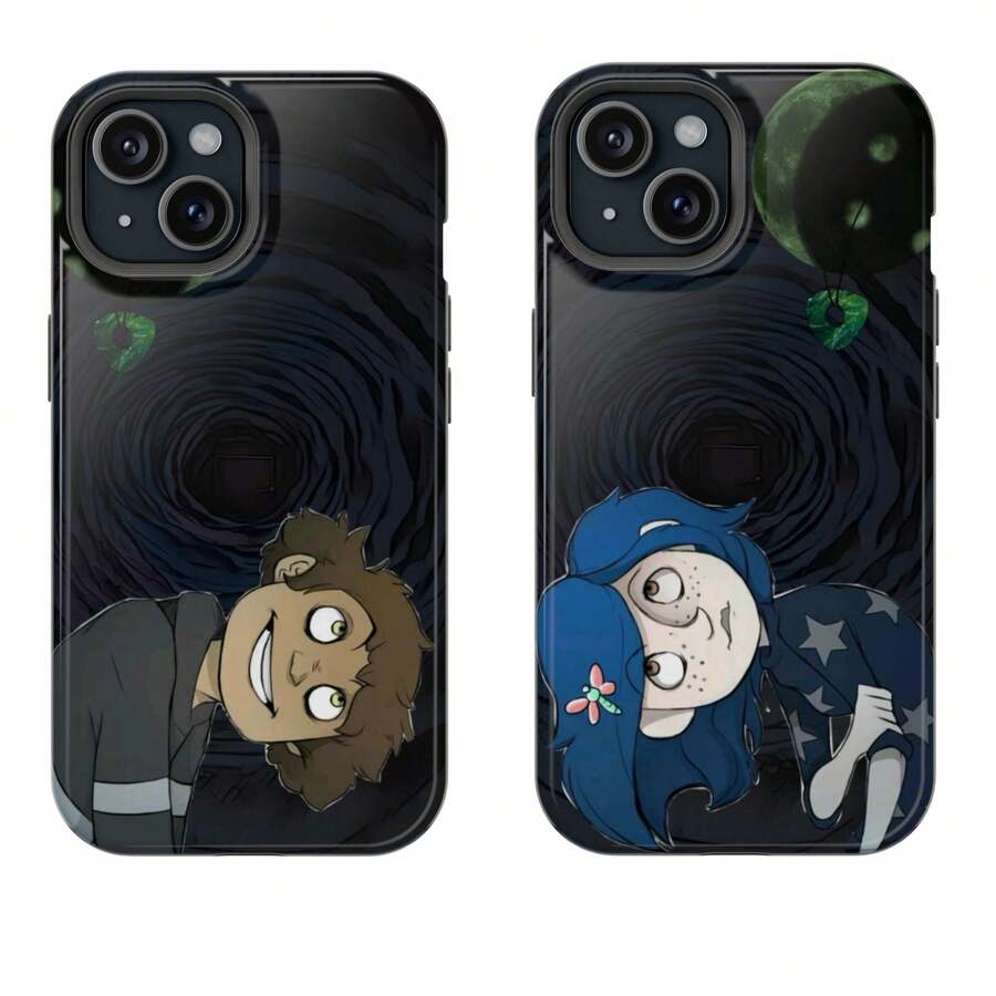 Couple Matching Phone Case – Whimsical Cartoon Boy & Blue-Haired Girl Design, Dark Tunnel Aesthetic |     Fits  7–16 Series - Màu hỗn hợp 1 - Xem 1