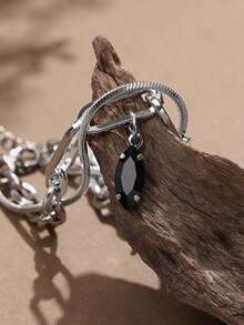 Men's Black Onyx Star Bracelet, Multi-Layer Titanium Steel Wrap Bangle, Minimalist Stylish Wrist Accessory - Silver - View 4