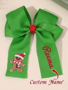 1pc Christmas Custom Name Hair Bow For Girls Santa Claus/Christmas Tree/Gingerbread Man Embroidered Bow Alligator Clip Adorable Plain Hair Clip Christmas Personalized Hair Clip Cute Sweet Customized Hairpin Kids Hair Accessory