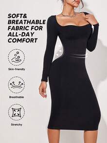 Women's Bodycon Waist Cincher Shapewear Dress - Black - View 4