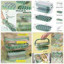 Bandeja De Cubitos De Hielo Con Tapa Y Cubo De Hielo, 28 Moldes De Hielo Y 26 Cubitos De Hielo En Miniatura, Cubo De Hielo Con Tapa Y Asa Y Pala De Hielo Verde - verde - Ver 1