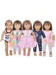 MSYO 5 套适合 18 英寸美国娃娃的娃娃衣服、时尚娃娃服装、娃娃连衣裙、独角兽睡衣和娃娃泳衣、小女孩玩具礼物生日礼物、家居装饰、房间装饰、娃娃衣服、女孩娃娃、娃娃、娃娃衣服、女孩娃娃、美国女孩娃娃、女孩娃娃>娃娃服装、بنات Maija、娃娃婴儿车