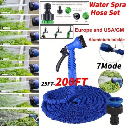 1 Set di tubo da giardino espandibile da 175 piedi, testina universale, tre volte la lunghezza, senza batterie necessarie, multifunzionale per giardinaggio e lavaggio auto, leggero e portatile, design facile da riporre, adatto per forniture da giardino e prato all'aperto.