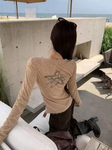 2025 新款秋季女式长袖修身 T 恤，时尚独特高端休闲上衣