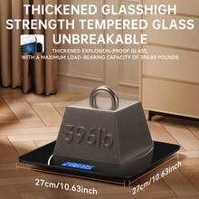Bathroom Scale, High-Precision Digital Weighing Machine, Compact Size, LED Display, Doctor's Scale With Strong Tempered Glass, 396 Lbs - Black - View 2
