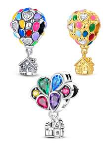 镀银热气球系列飞行家庭吊坠球，适合手链DIY女士饰品 - 銀色 - 查看 1