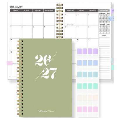BUBU 1 pieza Planificador semanal y mensual 2026-2027, agenda diaria con espiral, apta para uso en el hogar, la escuela y la oficina, tamaño A5, de vuelta a la escuela, útiles de oficina, útiles escolares, regalo para mujeres, regalo del Día de la Madre