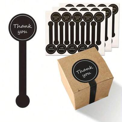 100pcs/200pcs Black Thank You Long Sealing Stickers Pudding Bottle Stickers, Bakery Box Labels Stickers, For Bakery, Handmade Products, Birthday Party Prizes, Box Sealing Stickers, Gift Boxes, Decorative Bag Packaging Labels