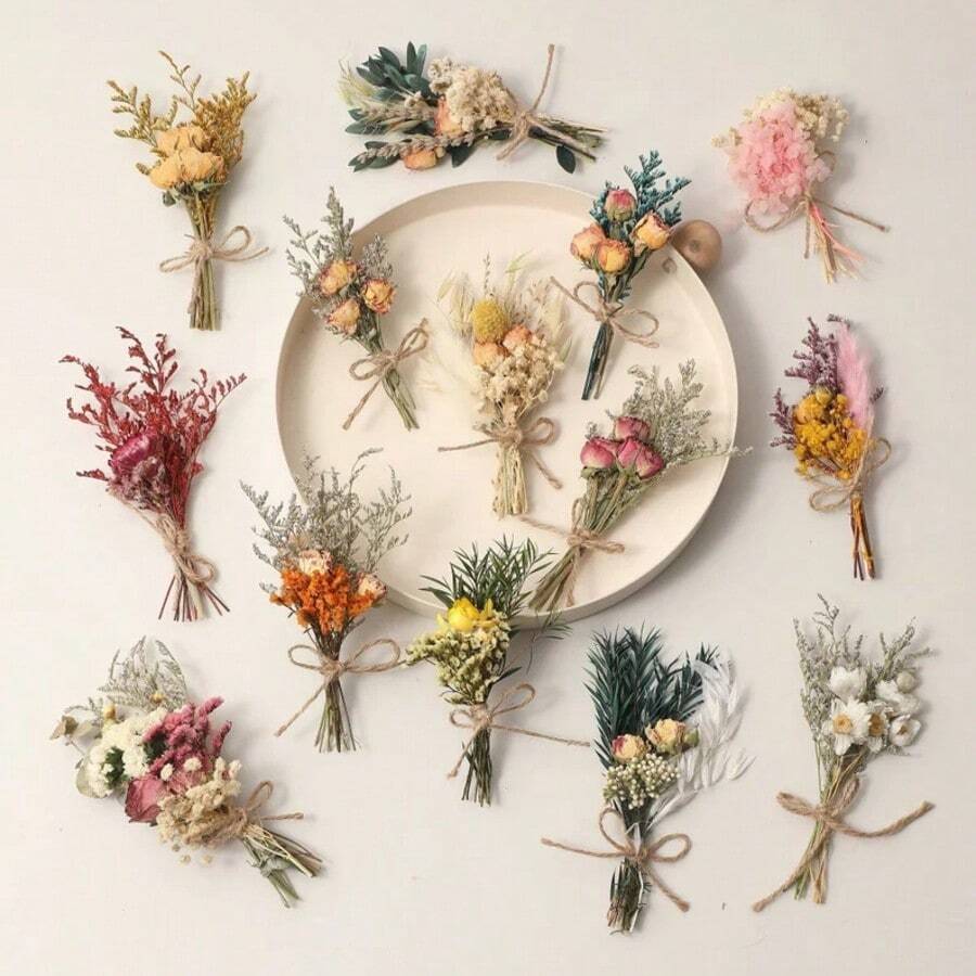 1/2/6/12/20 باقة زهور مجففة صغيرة، ديكور عيد الميلاد، هدية صندوق لعرض الزهور لعروس الخادمة، مركز طاولة الزفاف البوهيمي، عشب بامباس مجفف صغير لديكور المزهريات، زهور مجففة صغيرة لديكور كعكة عيد الميلاد - متعدد الألوان - مشاهدة 1