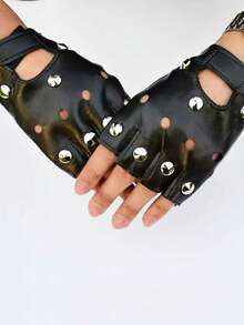 زوج من قفازات نصف الأصابع بطراز بانك، قفازات للدراجات الهوائية والدراجات النارية للاستخدام الخارجي - الأسود - مشاهدة 10