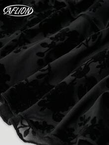 Quần váy ren đen nữ, lưới hoa hồng Paisley cổ điển, thích hợp cho lễ hội âm nhạc Y2K, tiệc lãng mạn, ngày lễ tình nhân, kèm quần lót, váy xếp ly eo thấp mini, váy bánh, xuân/thu - màu đen - Xem 7