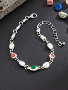 1pc Vintage Elegant Minimalist Multi-Color Crystal Chain Bracelet, Men's Fashion Casual Charm Accessory, Suitable For Daily And Party Wear