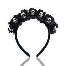Halloween Skull Headband Day Of The Dead Black Flower Crown Hair Accessories For Women Girls Halloween Costume Cosplay Party