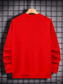 Men Letter Graphic Sweatshirt-Fall/Winter Casual Vintage Style Unisex Relaxed Fit Cotton Blend Long-Sleeve Crewneck Sweatshirtcomfortable And Breathable - 紅色 - 查看 4