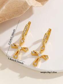 Fashionable & Elegant Cross Rhinestone Pendant Earrings, Perfect Accessory For Women To Wear Daily, Party, And Any Outfit - Fashion Cross Earrings - View 2