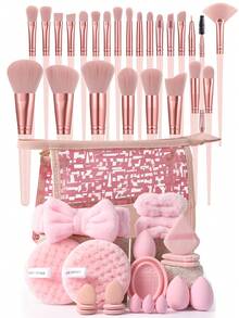 47/21/22/2/1件套化妆刷和化妆海绵组合套装，包含卸妆粉扑、化妆包、眼影刷、眉刷、粉底刷、散粉刷、腮红刷、遮瑕刷和高光刷，采用超柔软优质合成毛，适合日常面部彩妆。套装包含化妆刷、化妆工具、全套化妆工具、化妆刷套装、全套化妆工具、化妆工具套装、化妆礼盒套装。 - 粉色 - 查看 15