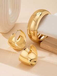 3 Stücke geometrisches minimalistisches breites Gesicht Mode übertriebenes personalisiertes Armband & Ohrring Set