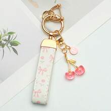 1 件优雅花卉印花 PU 皮革钥匙扣，带防锈锌合金环和装饰字母饰物 - 时尚女士配饰，适用于汽车钥匙、房屋钥匙和礼物、汽车钥匙链、时尚钥匙扣、耐用钥匙扣 - 彩色 - 查看 26
