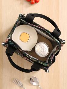 1 件便携式午餐袋，新款大容量加厚针织提花布袋，防水保温午餐盒便当袋，手提包，铝箔隔热层午餐盒袋，晚餐保温袋，便当袋，拉链半封闭，多口袋户外妈咪收纳袋保温午餐袋女士女士学生加厚可爱午餐袋学校配件学校用品 - 彩色 - 查看 7