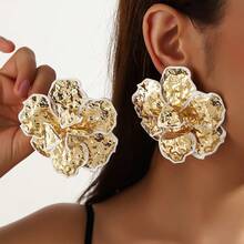 Golden Color Enameled Big Flower Floral Statement Earring For Women