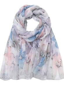 1pc Floral Print Casual Polyester Chiffon Scarf, Suitable For Spring, Summer, Autumn And Winter For Dress