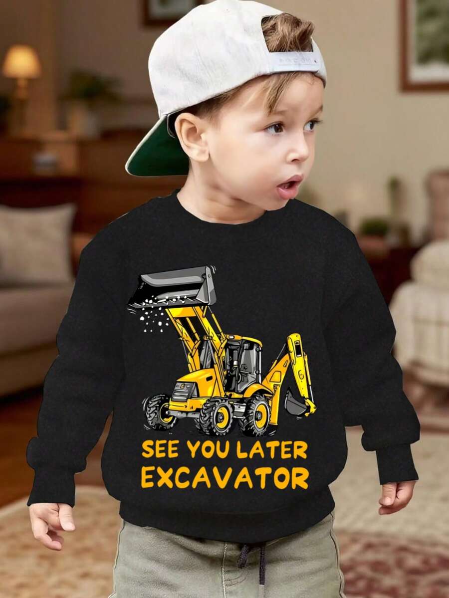 KID0042025 New Boys' Cool Forklift Graphic Sweatshirt, Casual Round Neck Pullover for AutumnWinter Daily Wear - Negro - Ver 1