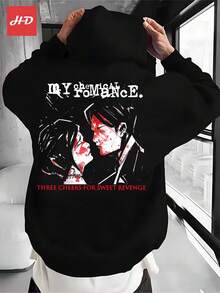 Cozy Fleece-Lined Men's Hoodie - 'My Romance: Three Cheers For Sweet Revenge' Print, Perfect Christmas Gift, Warm & Soft Winter Pullover With  Pocket,Fall Hoodies,Men's Fall Clothes,Street Wear,Halloween,Mens Hoodies,Y2k Clothes,Jesus Hoodie,Thanksgiving Day,Nightmare Before Christmas,Christmas - Black - View 1