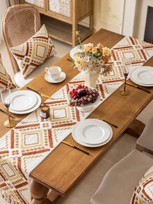 1 件优雅刺绣波西米亚风格双层桌旗，手工流苏饰边，单面刺绣，多种尺寸适合餐桌、餐具柜装饰 - 彩色 - 查看 11